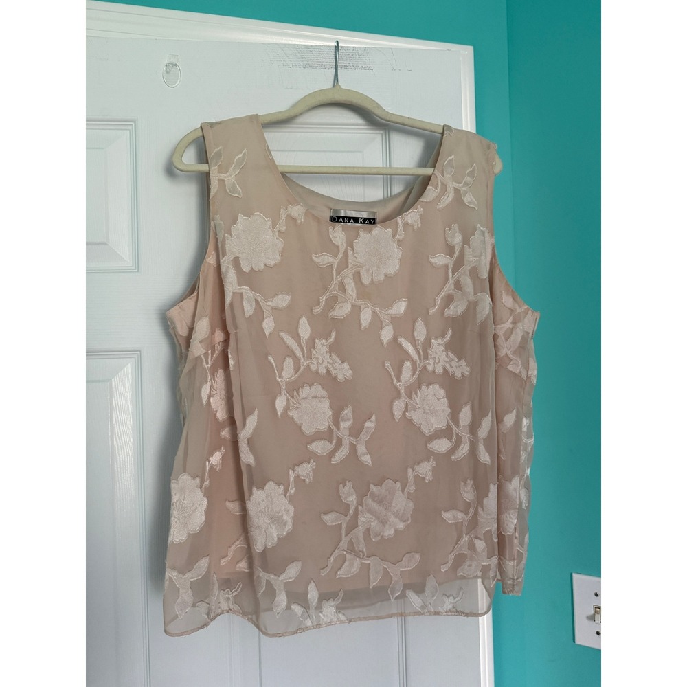 Dana Kay Floral Embroidered Sleeveless Blouse Pink Plus Size 20W Tank Top